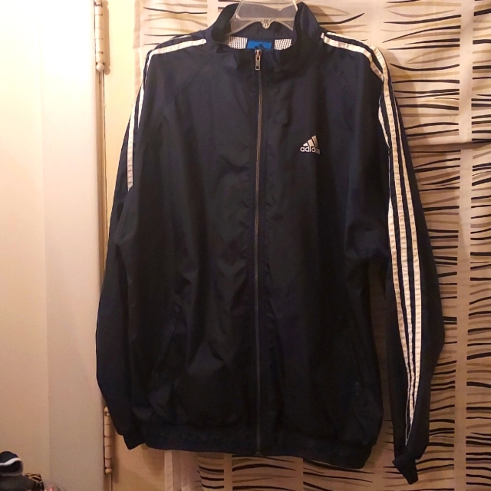Adidas Essentials Navy 3 white Stripewindbreaker Men Large